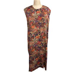 Vintage Handmade Sleeveless Floral Dress With Tropical Print Multicolor Lightwei